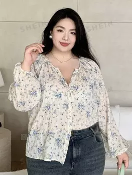 Dazy Plus Свободная блузка с круглым вырезом больших размеров с цветочным принтом Dazy, белый