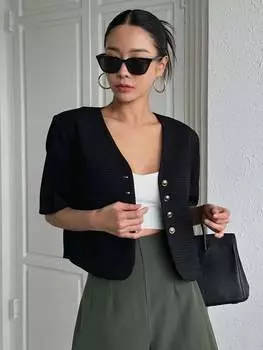 DAZY, укороченная куртка, однотонная, с пуговицами спереди, черный цвет