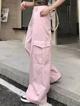 DAZY Женские повседневные однотонные широкие брюки с карманами и клапанами, розовый