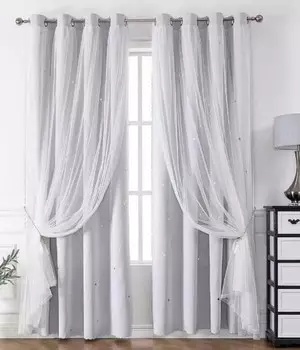 DBOZE Белые плотные шторы длиной 103 дюйма, двухслойные теплоизолированные шторы с белой прозрачной накладкой для спальни/столовой, 63 дюйма X 103 дюйма в длину, 2 панели, цвет White