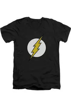 DC Comics Flash Fl Classic короткий рукав взрослый V-образный вырез премиум хлопковая футболка / футболка Gildan, черный