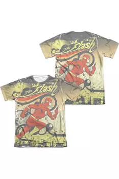 DC Comics Flash Just Passing Through (принт спереди/сзади) футболка с коротким рукавом для взрослых 65/35 поли/хлопок Gildan, белый