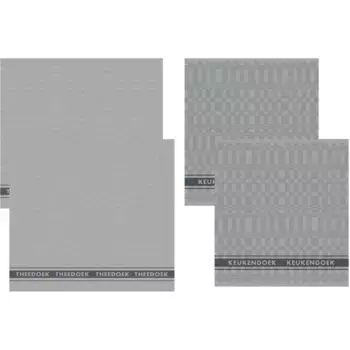 DDDDD кухонное полотенце «Пелле, из чистого хлопка», (набор, 4 шт., комбинированный комплект: 2 кухонных полотенца + 2 кухонных полотенца), размеры ок. 50x55 см / 60x65 см, серый/черный