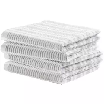 DDDDD Кухонное полотенце «Полоса, 30х30 см, 100% хлопок», (комплект, 4 шт.), с роскошной ребристой структурой и оптимальным впитыванием влаги, цвет light grey