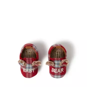 Dearfoams Baby Bear Красные шлепанцы с закрытой спиной и потертостями в клетку