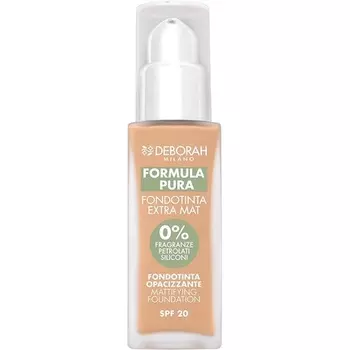 Deborah Milano Foundation Pure Extra Mat SPF 20 с натуральными ингредиентами 05 Янтарное матирование, анти-блеск и себорегуляция, придает гладкую матовую кожу 30 мл