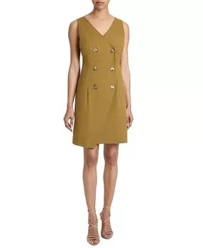 DEE Бесшовное двубортное платье-трапеция с асимметричной вставкой на юбке из стрейч-хлопка Santorelli, зеленый