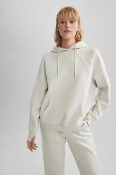 DeFactoFit Спортивная толстовка оверсайз с капюшоном, бежевый