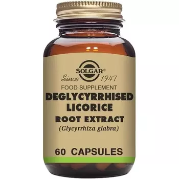 Деглицирризованный экстракт корня солодки Растительные капсулы Растительный экстракт Антиоксидантные и противовоспалительные свойства Веганский и не содержит глютена, Solgar