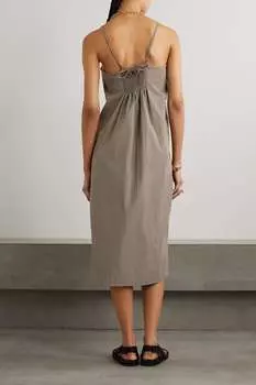 DEIJI STUDIOS + NET SUSTAIN Платье миди The Day из органического хлопка и поплина со сборками, коричневый