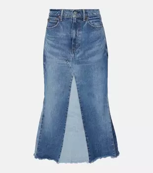 Деконструированная джинсовая юбка миди Polo Ralph Lauren, цвет delita wash