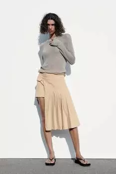 Деконструктивная юбка со складками ZARA, кэмел