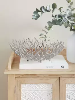 Декоративная чаша из дерева "Перила", серебро, золото, декоративная в столовой и гостиной Timbers 45 см, цвет silberfarben