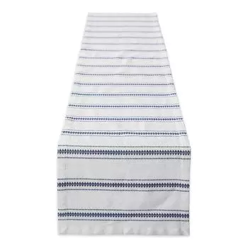 Декоративная дорожка для стола размером 14 x 108 дюймов, французская синяя и белая зигзагообразная полоска Добби