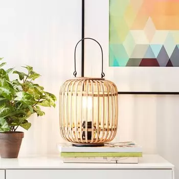 Декоративная настольная лампа - с ручкой и выключателем светло-коричневого цвета, высота 27см. Lightbox, светло-коричневый