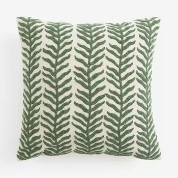 Декоративная наволочка H&M Home Embroidered, белый/зеленый