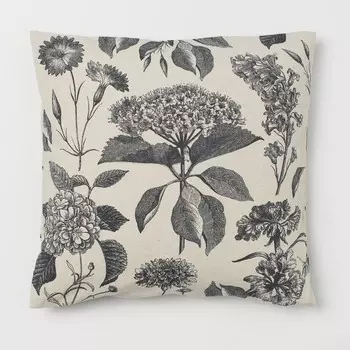 Декоративная наволочка H&M Home Patterned Flowers, темно-серый