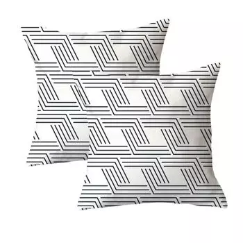 Декоративная наволочка, набор из 2 квадратных диванных подушек, чехол из плюшевого волокна для дивана, дивана, гостиной, 45 см x 45 см, черный и белый, 7 # CANDeal