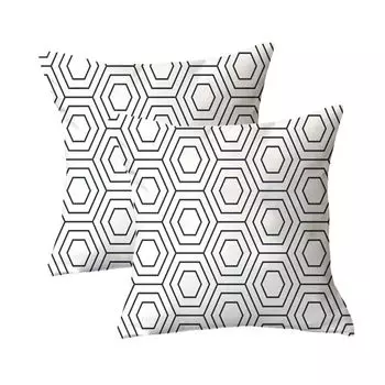 Декоративная наволочка, набор из 2 квадратных диванных подушек, чехол из плюшевого волокна для дивана, дивана, гостиной, 45 см x 45 см, черный и белый, 9 # CANDeal