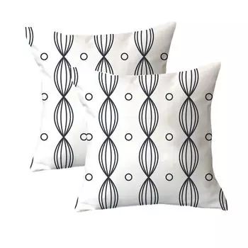 Декоративная наволочка, набор из 2 квадратных диванных подушек, чехол из плюшевого волокна для дивана, дивана, гостиной, 45 см x 45 см, черный и белый, 12 # CANDeal