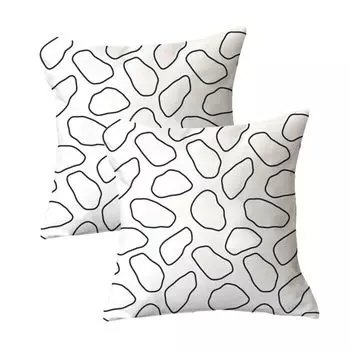 Декоративная наволочка, набор из 2 квадратных диванных подушек, чехол из плюшевого волокна для дивана, дивана, гостиной, 45 см x 45 см, черный и белый, 13 # CANDeal