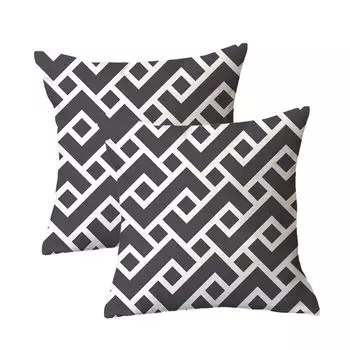 Декоративная наволочка, набор из 2 квадратных диванных подушек, наволочка из плюшевого волокна для дивана, дивана, гостиной, 45 см x 45 см, черный и белый, 34 # CANDeal