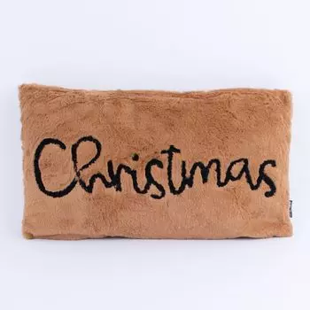Декоративная новогодняя подушка из плюша коричневого цвета 30х50см Lemetex
