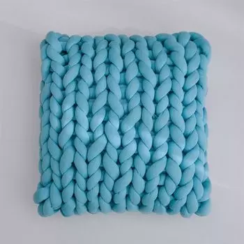 Декоративная подушка 40 х 40 см, вязаная подушка, диванная подушка, подушка для кровати, подушка ручной вязки, синяя DQQ, синий