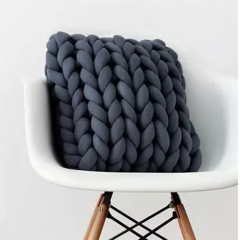 Декоративная подушка 50 х 50 см, вязаная подушка, диванная подушка, подушка для кровати, подушка ручной вязки, темно-серый DQQ