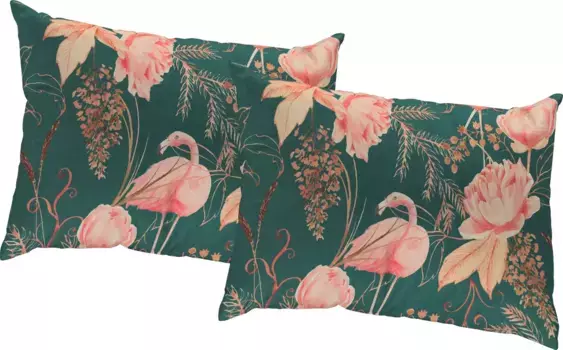 Декоративная подушка Адам "Эдем", сертифицирована GOTS - чехол без наполнения, 1 шт Adam 40х40 см, темно-зеленый/розовый