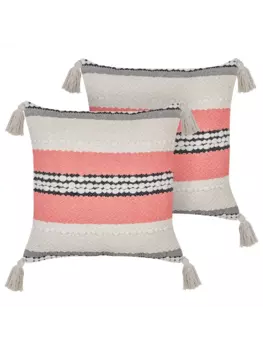 Декоративная подушка Beliani 2er Set Deko EUPHORBIA, цвет beige/rot/schwarz