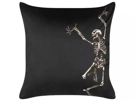 Декоративная подушка BELIANI, черный бархатный чехол с наполнителем из полиэстера, 45 x 45 см, мотив скелета в стиле Хэллоуина, напечатанный с двух сторон. гостиная и спальня прихожая прихожая