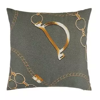 Декоративная подушка Borbonese Printed Cotton Satin, 45х45 см, темно-зеленый/золотой