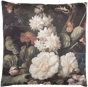 Декоративная подушка Clayre & Eef 45x45 см Черно-белые синтетические квадратные цветы Clayre&Eef