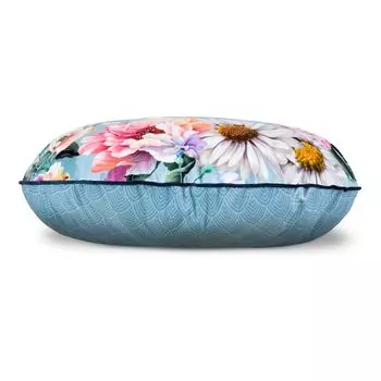 Декоративная подушка Descanso с кантом и цветами - круглая 55 см - 100% поливелвет Muller Textil, серый