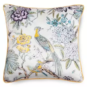 Декоративная подушка Descanso с кантом и цветами - 48х48 см - 100% поливелвет Muller Textil, мультиколор