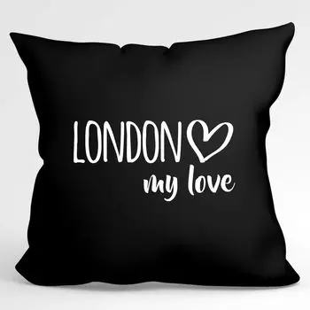 Декоративная подушка Huuraa London my love с наполнителем размером 40 х 40 см, черная для всех любителей Лондона, идея подарка из Великобритании для друзей и семьи Hellweg Druckerei