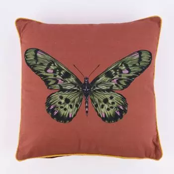 Декоративная подушка из хлопковой окантовки бордюр бабочка коричнево-красный 40х40с Stof