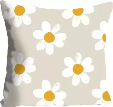 Декоративная подушка королева "Левке", с ромашками, чехол без наполнения, 1 шт Queence 40х40 см, бежевый