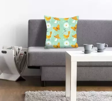 Декоративная подушка королева "Вильма" с цветами и бабочками Queence 40х40 см, цвет eisblau/gelb + bedruckt