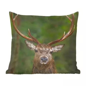 Декоративная подушка MuchoWow, диванная подушка, декоративная подушка для гостиной, 60 х 60 см, олень, рога, натуральный, чехол на подушку, хлопчатобумажная ткань, декоративные чехлы на подушки