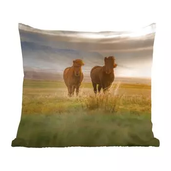 Декоративная подушка MuchoWow, диванная подушка, декоративная подушка для гостиной, 60 х 60 см, лошади, воздух, трава, чехол на подушку, хлопчатобумажная ткань, декоративные наволочки