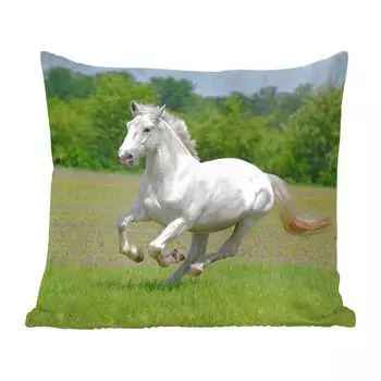 Декоративная подушка MuchoWow, диванная подушка, декоративная подушка для гостиной, 60 х 60 см, лошади, натуральный, белый, чехол на подушку, хлопчатобумажная ткань, декоративные чехлы на подушки