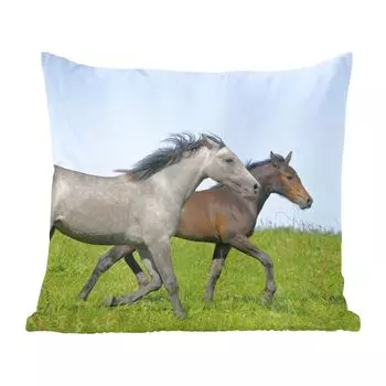 Декоративная подушка MuchoWow, диванная подушка, декоративная подушка для гостиной, 60 х 60 см, лошади, животные, трава, чехол на подушку, хлопчатобумажная ткань, декоративные чехлы на подушки