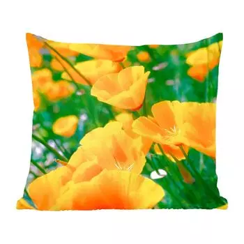 Декоративная подушка MuchoWow, диванная подушка, декоративная подушка для гостиной, 60 х 60 см, цветы, сад, оранжевый, чехол на подушку, хлопчатобумажная ткань, декоративные чехлы на подушки