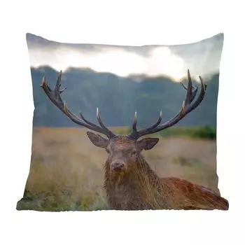 Декоративная подушка MuchoWow, диванная подушка, декоративная подушка для гостиной, 60 х 60 см, олень, луг, рога, чехол на подушку, хлопчатобумажная ткань, декоративные чехлы на подушки