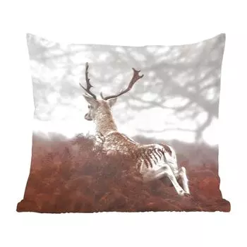 Декоративная подушка MuchoWow, диванная подушка, декоративная подушка для гостиной, 60 х 60 см, олень, туман, растения, чехол на подушку, хлопчатобумажная ткань, декоративные чехлы на подушки