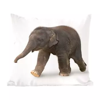 Декоративная подушка MuchoWow, диванная подушка, декоративная подушка для гостиной, 60 х 60 см, маленький слон на белом фоне - чехол на подушку - хлопчатобумажная ткань - декоративные наволочки