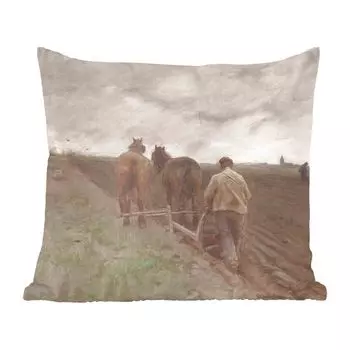 Декоративная подушка MuchoWow Диванная подушка Декоративная подушка для гостиной 60 x 60 см Пашущий фермер - Картина Антона Мауве - Чехол на подушку - Хлопчатобумажная ткань - Декоративные наволочки