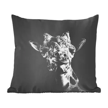 Декоративная подушка MuchoWow, диванная подушка, декоративная подушка для гостиной, 60 х 60 см, жираф на черном фоне в черно-белых тонах - чехол на подушку - хлопчатобумажная ткань - декоративные наволочки